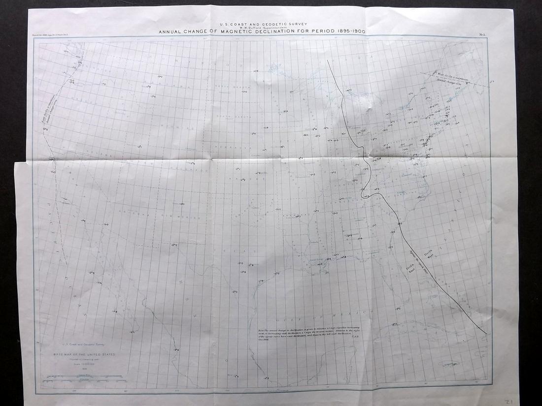 U S Coast Survey 1896 Map. Magnetic Declination (1 of 2)