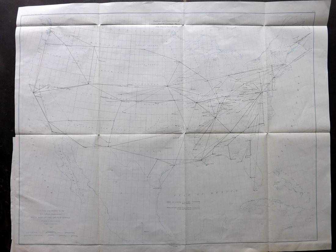 U S Coast Survey 1896 Map. USA - Telegraphic Stations (1 of 2)