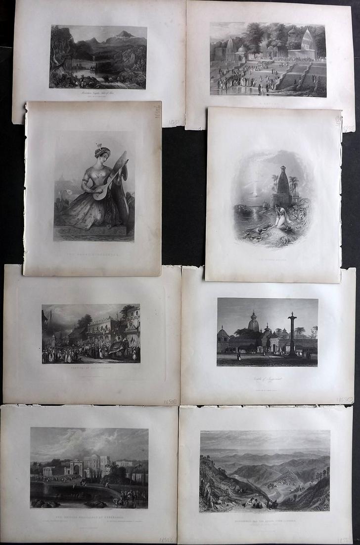 India 1845 Lot of 8 Steel Engraved Views by Fisher (1 of 2)
