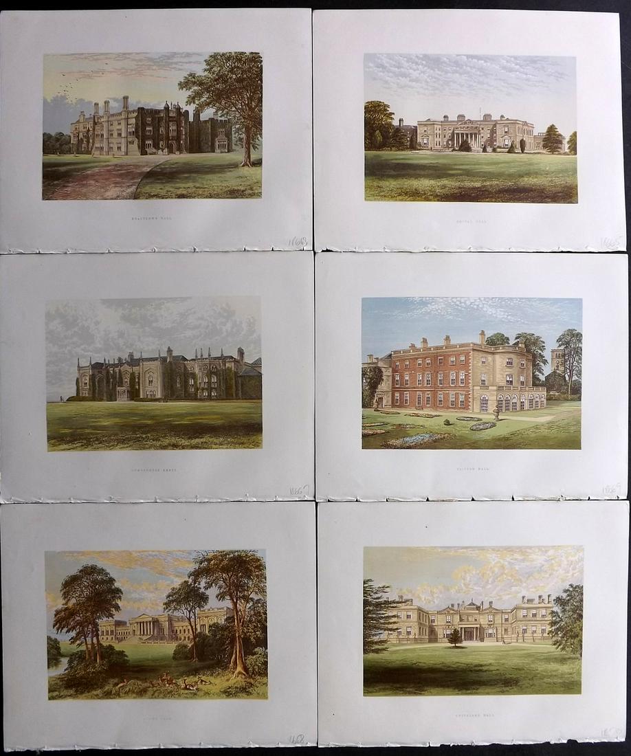 Morris Seats C1870 Lot of 6 Colour Woodblock Views: Color Printed Woodblock Published 1866-1880 by William Mckenzie, London for "Picturesque Views of Seats of Noblemen and Gentlemen of Great Britain and Ireland" by the Rev. F. O. Morris. Printed by Ben