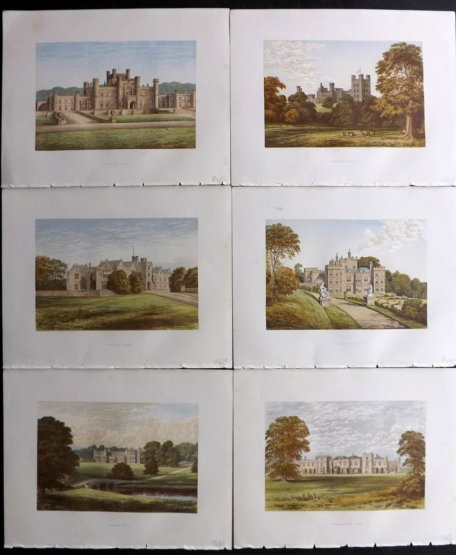 Morris Seats C1870 Lot of 6 Colour Woodblock Views: Color Printed Woodblock Published 1866-1880 by William Mckenzie, London for "Picturesque Views of Seats of Noblemen and Gentlemen of Great Britain and Ireland" by the Rev. F. O. Morris. Printed by Ben