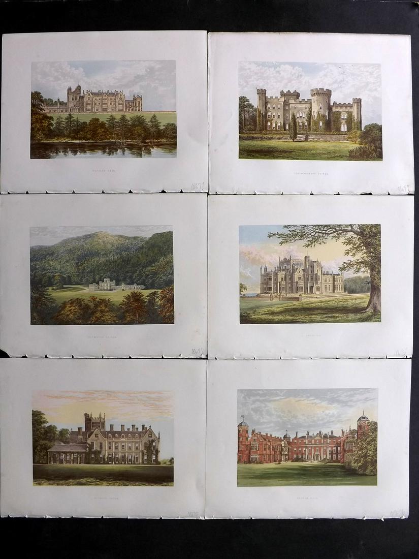 Morris Seats C1870 Lot of 6 Colour Woodblock Views: Color Printed Woodblock Published 1866-1880 by William Mckenzie, London for "Picturesque Views of Seats of Noblemen and Gentlemen of Great Britain and Ireland" by the Rev. F. O. Morris. Printed by Ben