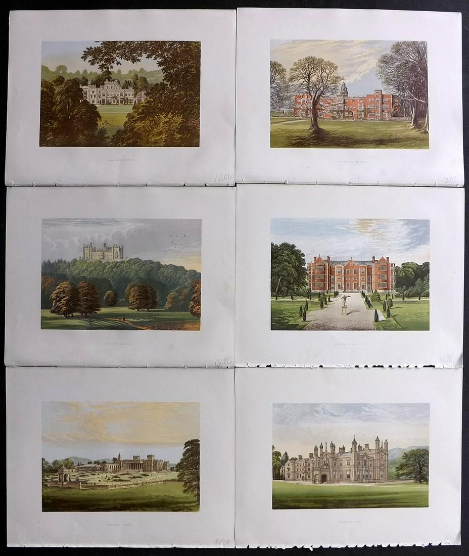 Morris Seats C1870 Lot of 6 Colour Woodblock Views: Color Printed Woodblock Published 1866-1880 by William Mckenzie, London for "Picturesque Views of Seats of Noblemen and Gentlemen of Great Britain and Ireland" by the Rev. F. O. Morris. Printed by Ben