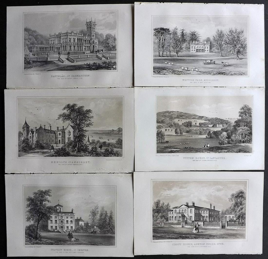 Burke, John 1852 Lot of 6 Prints. UK Country Houses (1 of 2)