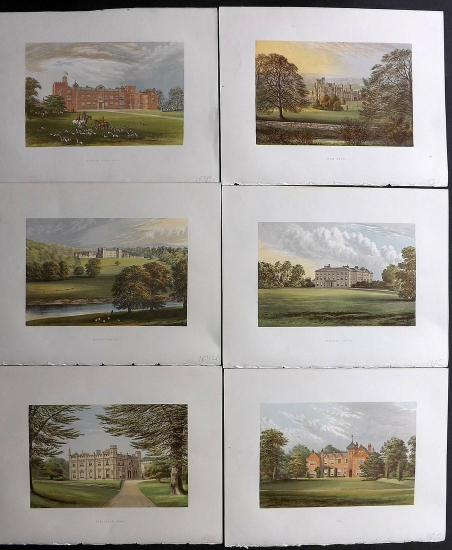 Morris Seats C1870 Lot of 6 Colour Woodblock Views: Color Printed Woodblock Published 1866-1880 by William Mckenzie, London for "Picturesque Views of Seats of Noblemen and Gentlemen of Great Britain and Ireland" by the Rev. F. O. Morris. Printed by Ben