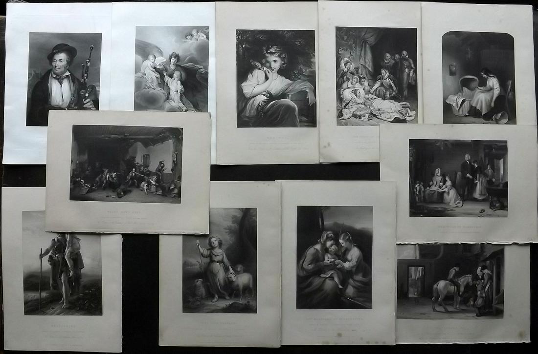 Gems of European Art 1846 Lot of 11 Folio Prints: Folio Steel Engravings Published 1846, London for "Gems of European Art" by Samuel C. Hall. Paper Size: 13.5 x 9.75 inch (34 x 25cm) Minor margin toning in parts, images fine