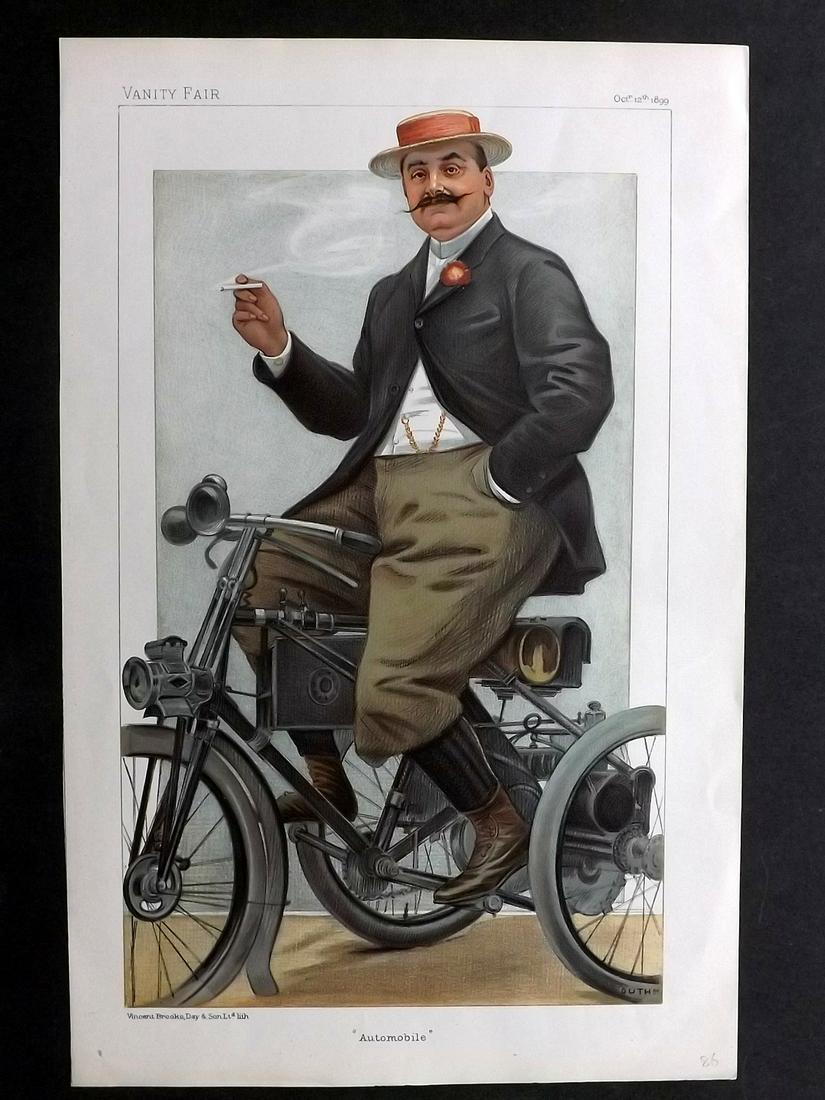 Vanity Fair Print 1899 The Comte De Dion, Automobile: Chromolithograph Published 1869-1914, London for "Vanity Fair" Paper Size: 15 x 11 inch (38 x 28cm) Good Condition