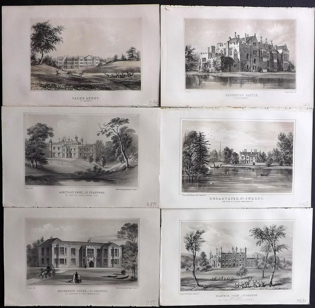 Burke, John 1852 Lot of 6 Prints. UK Country Houses: Lithographs Published 1852, London for "A Visitation of the Seats and Arms of the Noblemen and Gentlemen of Great Britain" by John Bernard Burke. Paper Size: 9.5 x 6 inch (24 x 15cm) Good Condition