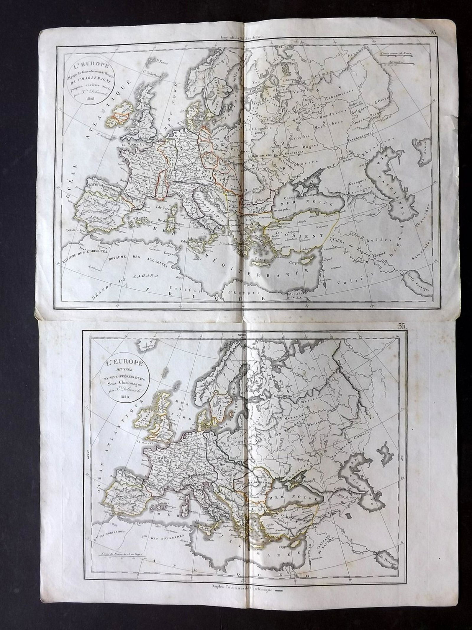 Delamarche, Felix 1829 Pair of Maps. Europe Charlemagne (1 of 2)