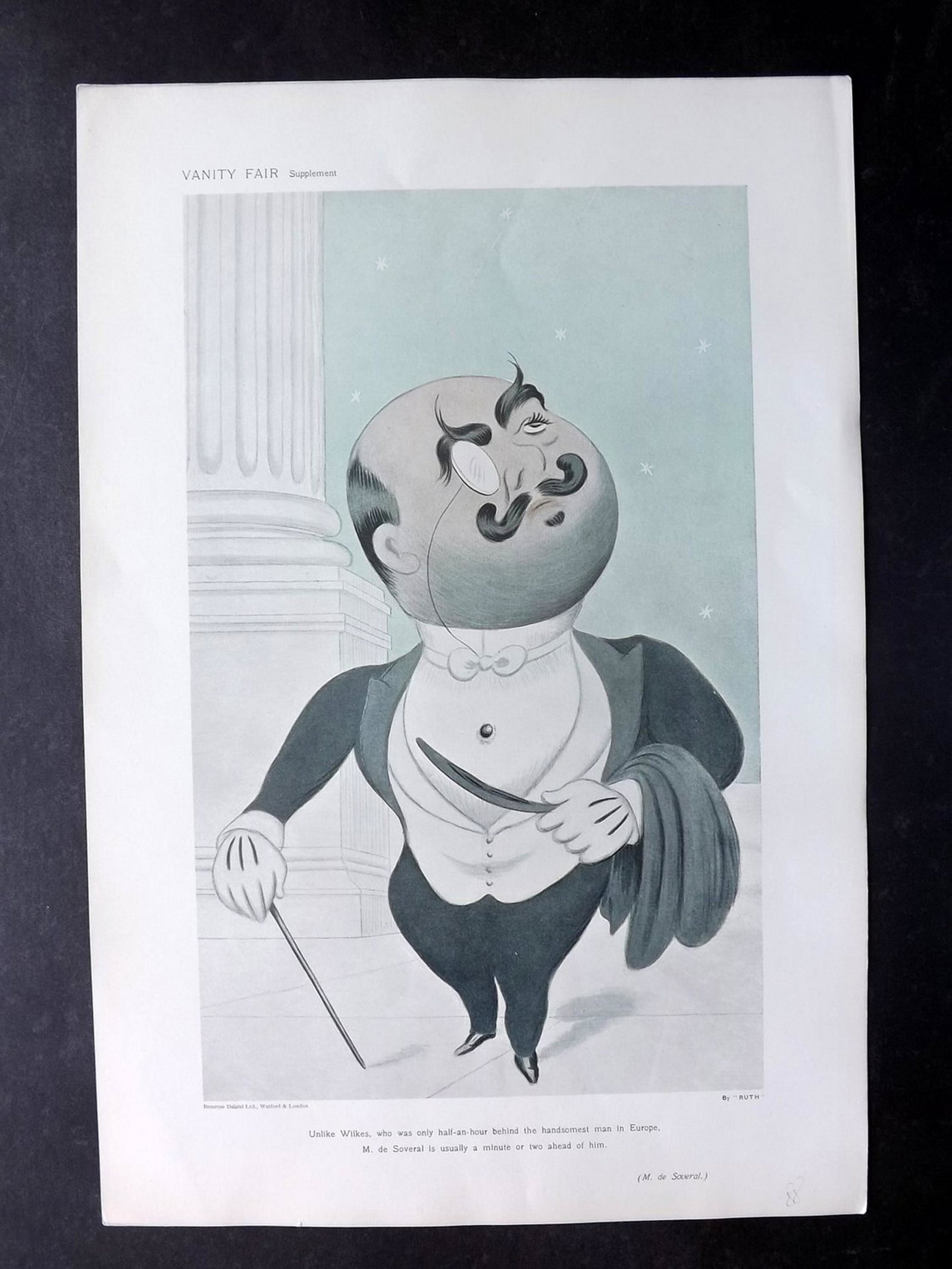 Vanity Fair Print 1907 Marquess De Soveral by Beerbohm: Chromolithograph Published 1869-1914, London for "Vanity Fair" Paper Size: 15 x 11 inch (38 x 28cm) Good Condition