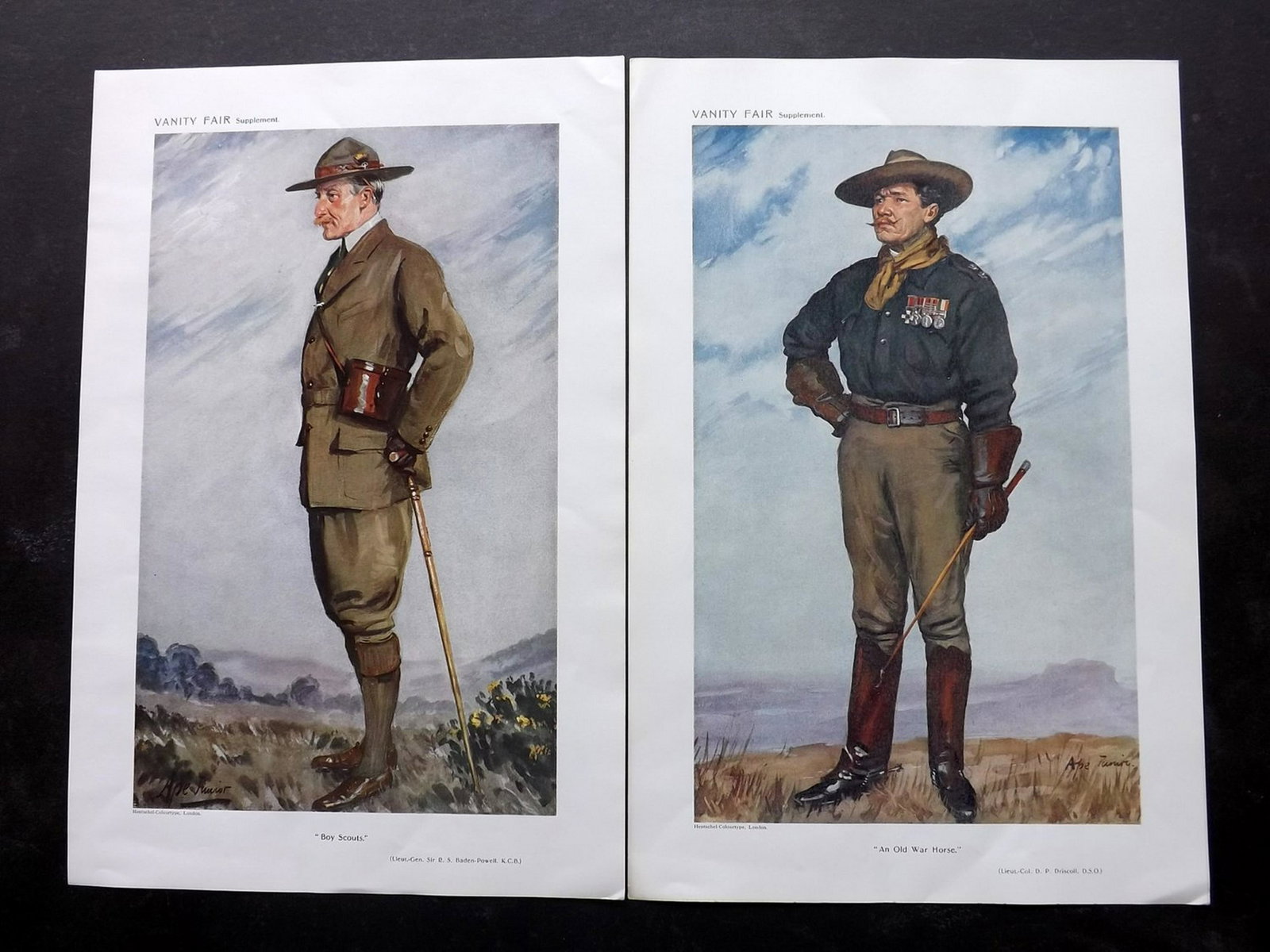 Vanity Fair Prints 1911 Pair Boy Scouts. Baden Powell: Chromolithographs Published 1869-1914, London for "Vanity Fair" Paper Size: 15 x 11 inch (38 x 28cm) Good Condition