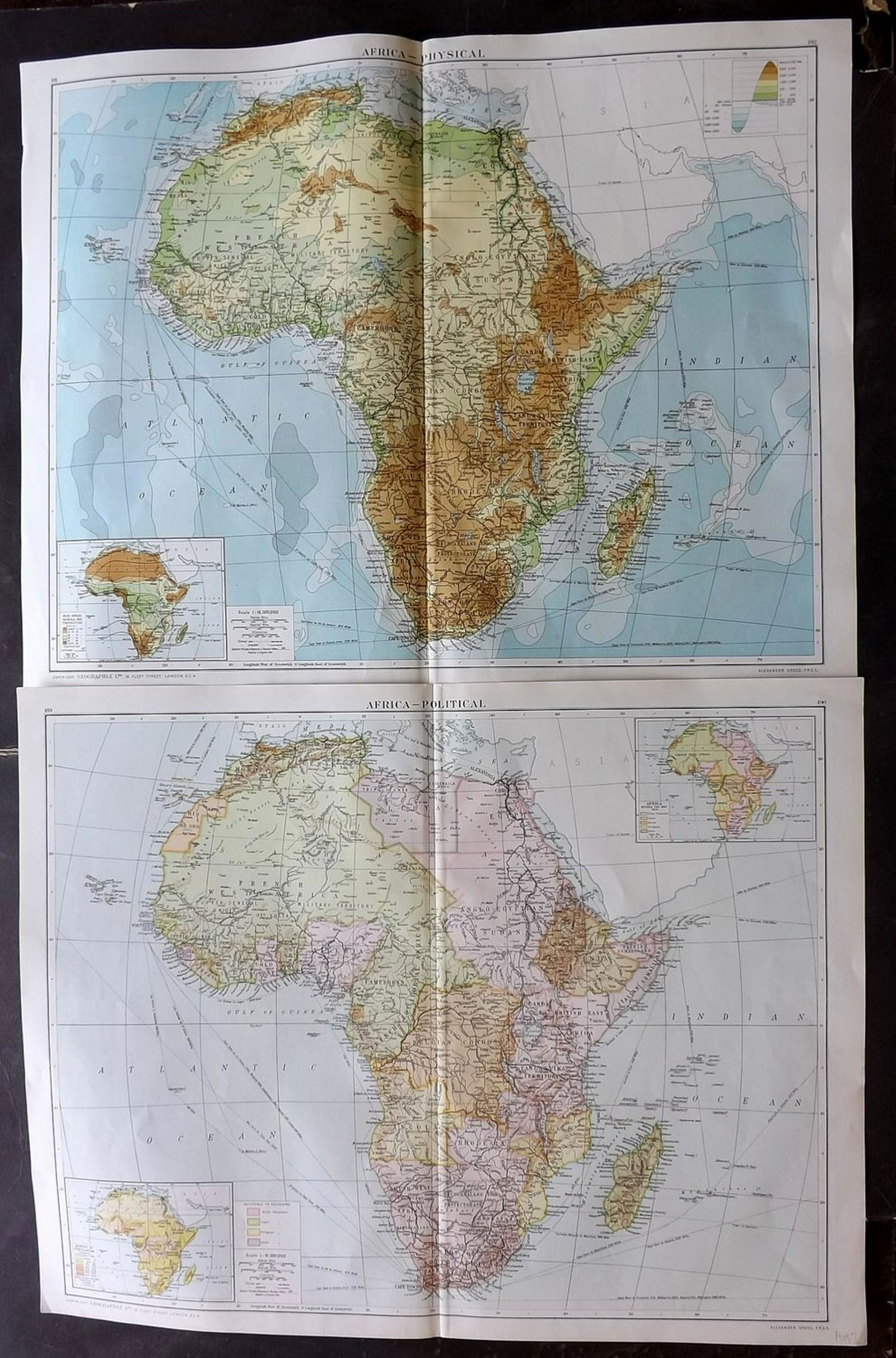 Gross, Alexander 1920 Pair of Large Maps. Africa (1 of 2)