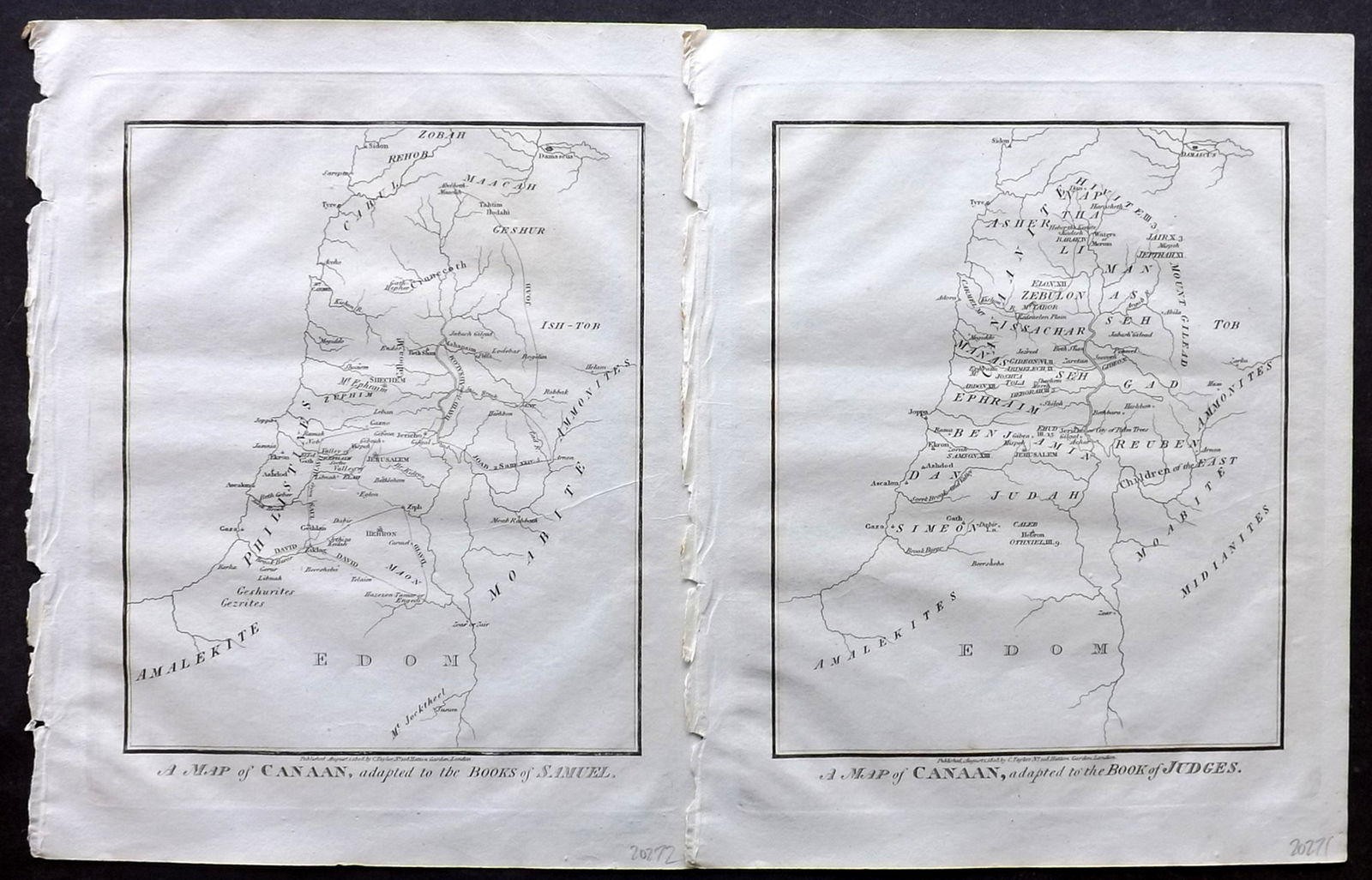 Wells, Edward 1817 Pair of Maps of Israel, Holy Land (1 of 2)
