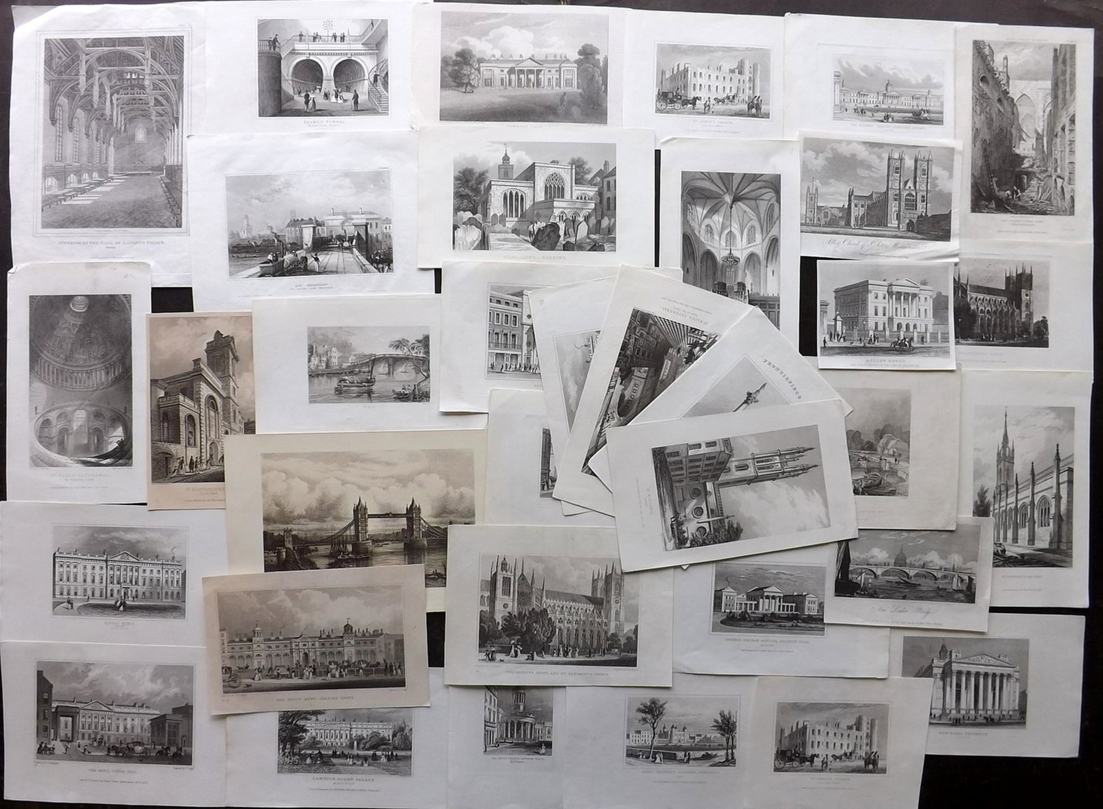 London 19th Century Lot of 35 British Views: Lot of 35, mostly Steel Engravings. All of London. Examples by Meyer's Universum, Dugdale, Beauties of England and Wales, Shepherd, Marshall and others. Paper Size: Up to 10 x 7.5 inch (25 x 19cm) Goo