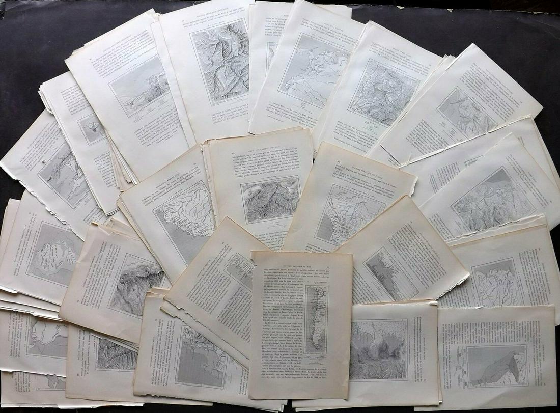 Reclus, E. C1880 Lot of 140 Map/Plans. South America: Incl Chile, Bolivia, Ecuador, Peru, Colombia, Tobago, Curacao, etc. Small Wood Engravings within the text Published 1875-94, Paris for "La Nouvelle Géographie universelle, la terre et les hommes" By 