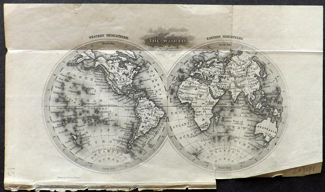 Starling & Goldsmith 1842 Map of World Hemispheres (1 of 2)