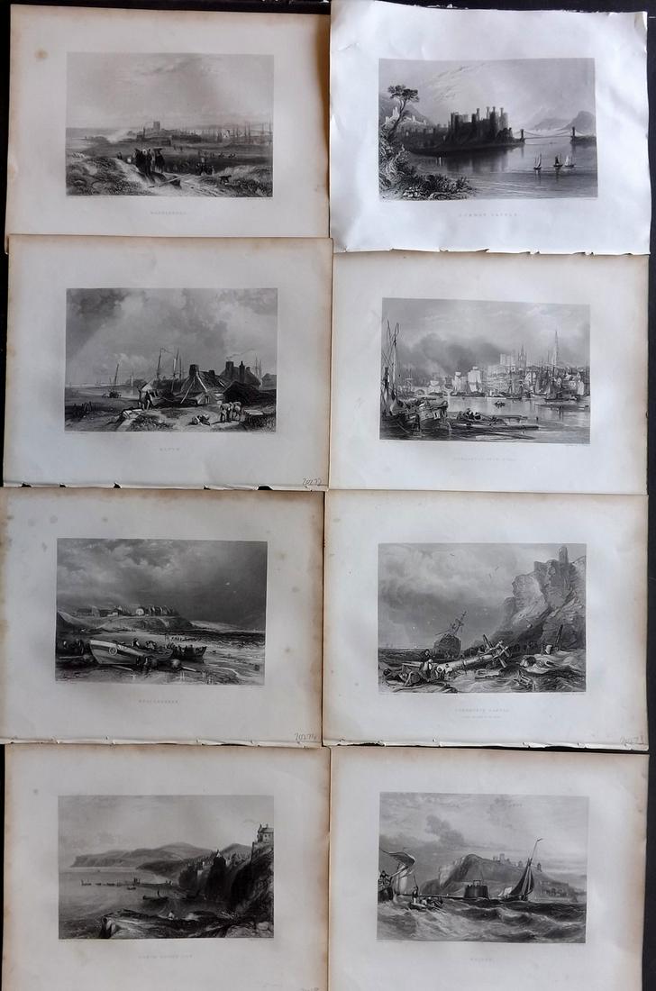 Finden, William 1842 Lot of 8 British Views: Steel Engravings Published 1842, London for "The Ports, Harbours, Watering-Places and Picturescque Scenery of Great Britain" by William Finden. Illustrated by Bartlett & Harding. Paper Size: 11 x 8 in