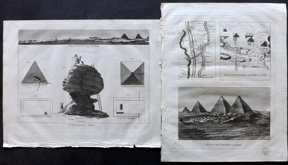 Wells, Edward 1817 Pair of Prints Sphinx Pyramids Egypt (1 of 2)