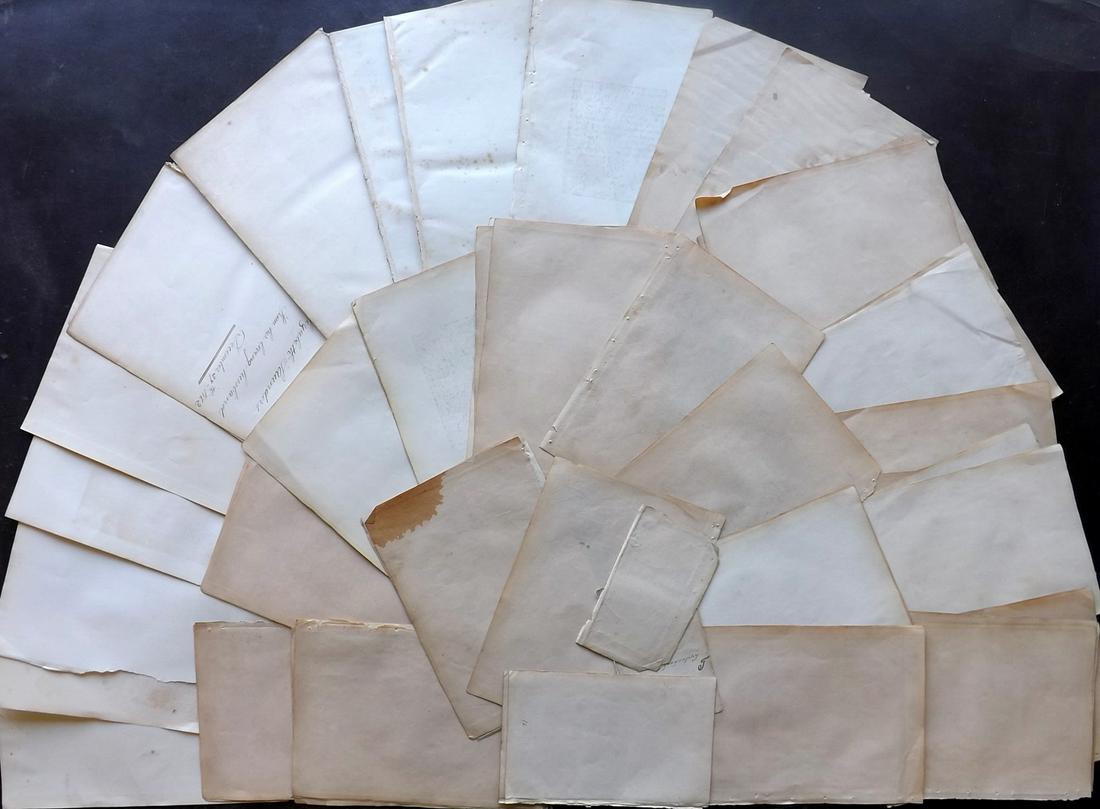 Old Paper, Bookbinding 19th Cent. Lot of 65 Sheets: Lot of approx 65 Wove and Stock Paper Sheets, British. 8vo, and 4to. Paper Size: Up to 10.5 x 7.5 inch (27 x 19cm) Some faults. Good Condition overall