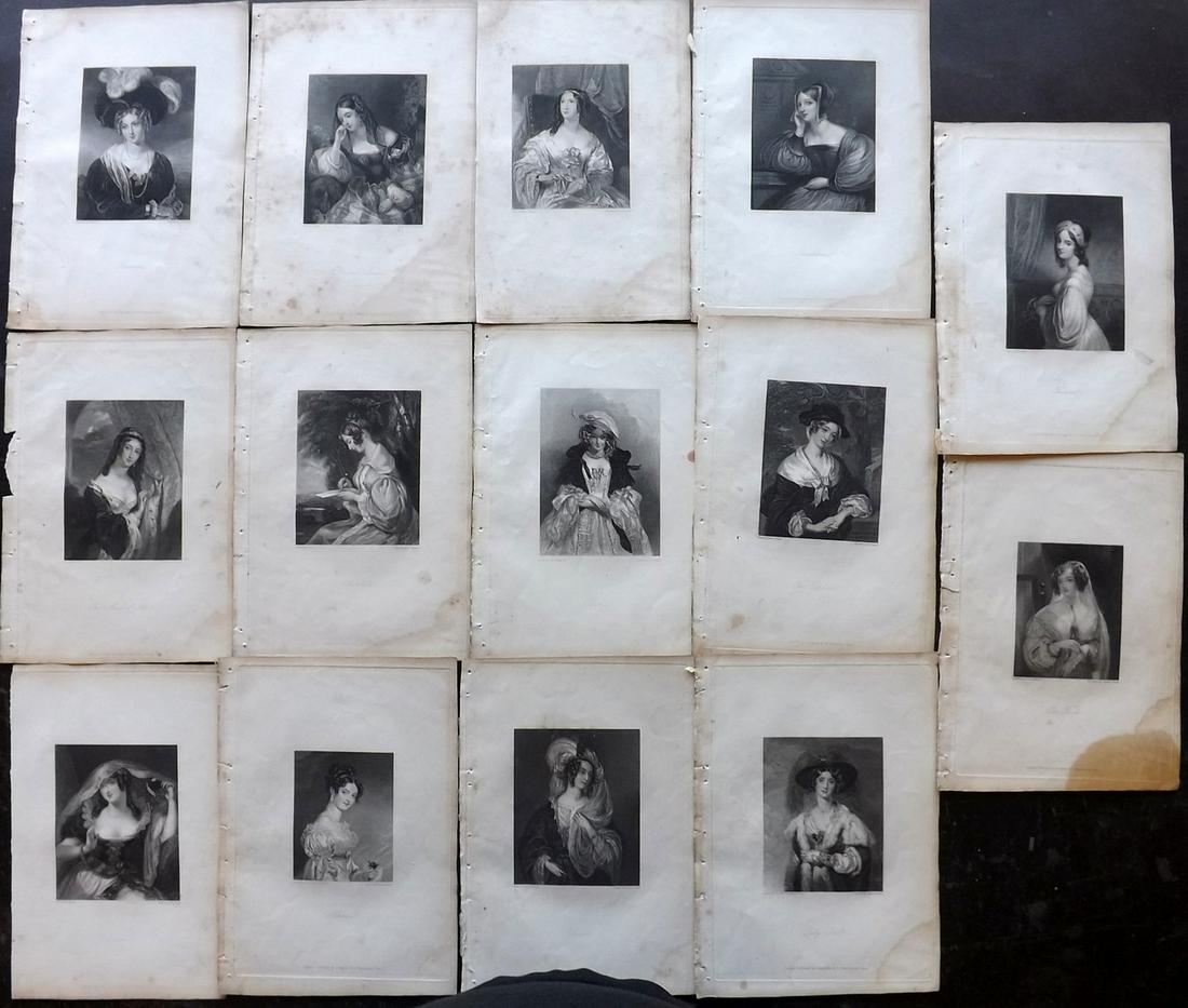 Pretty Ladies 1836 Lot of 14 Steel Engravings by Heath (1 of 2)