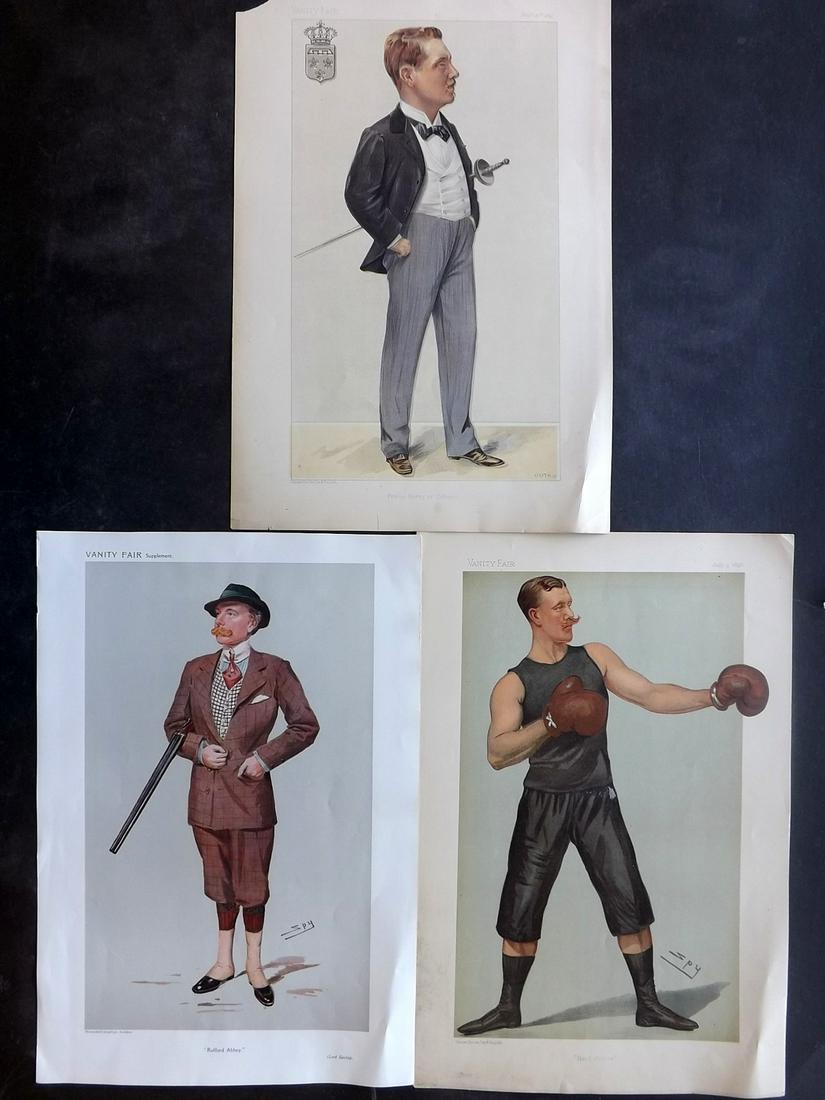 Vanity Fair Prints 1893-1910 Mixed Lot of 3. Sport: Chromolithographs Published 1869-1914, London for "Vanity Fair" Paper Size: 15 x 11 inch (38 x 28cm) Margin chip on the Fencer. The Boxer has very minor margin staining and the Game Hunter in good con