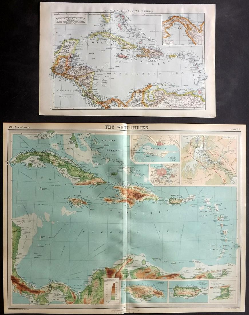 West Indies 1895-1922 Pair of Maps. Bartholomew etc (1 of 2)