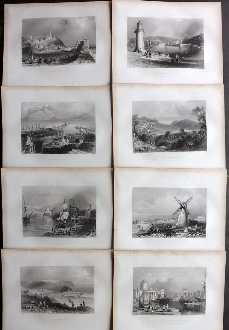 Finden, William 1842 Lot of 8 British Views: Steel Engravings Published 1842, London for "The Ports, Harbours, Watering-Places and Picturescque Scenery of Great Britain" by William Finden. Illustrated by Bartlett & Harding. Paper Size: 11 x 8 in
