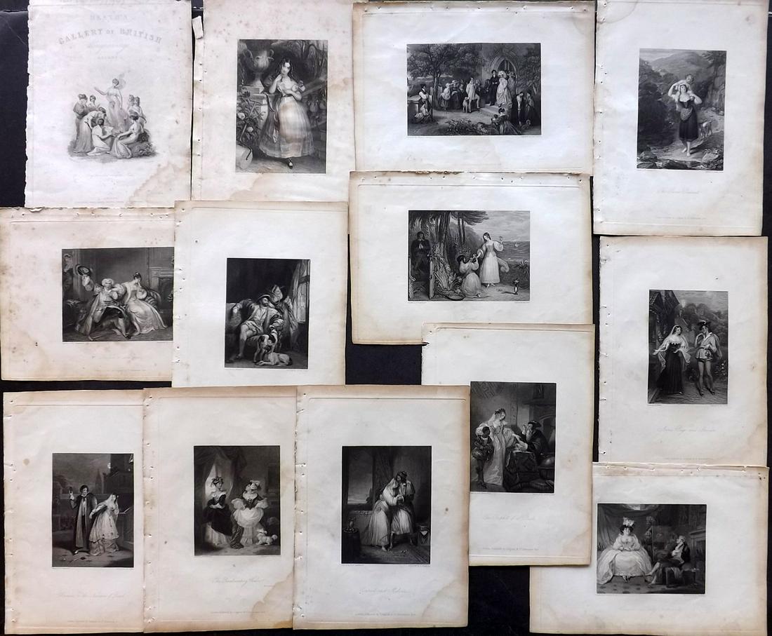 Steel Plate 1836 Lot of 13 Steel Engravings by Heath: Incl Pretty Ladies, Romantic, Classical and Genre. Steel Engravings Published 1836, London for "Heath's Gallery of British Engravings" Paper Size: 9.5 x 6.5 inch (24 x 16.5cm) All with staining and to
