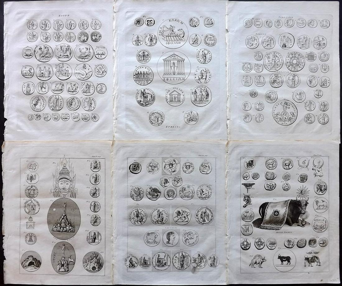Wells, Edward 1817 Lot 6 Antique Prints of Coins (1 of 2)