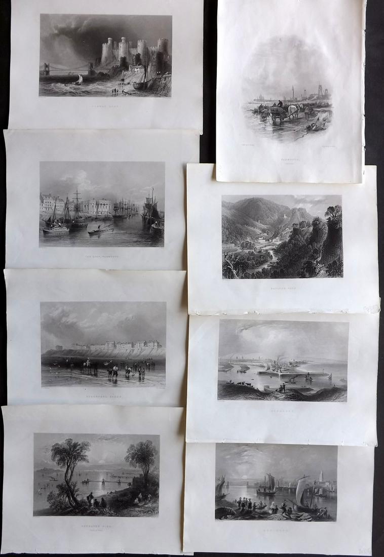 Finden, William 1842 Lot of 8 British Views: Steel Engravings Published 1842, London for "The Ports, Harbours, Watering-Places and Picturescque Scenery of Great Britain" by William Finden. Illustrated by Bartlett & Harding. Paper Size: 11 x 8 in