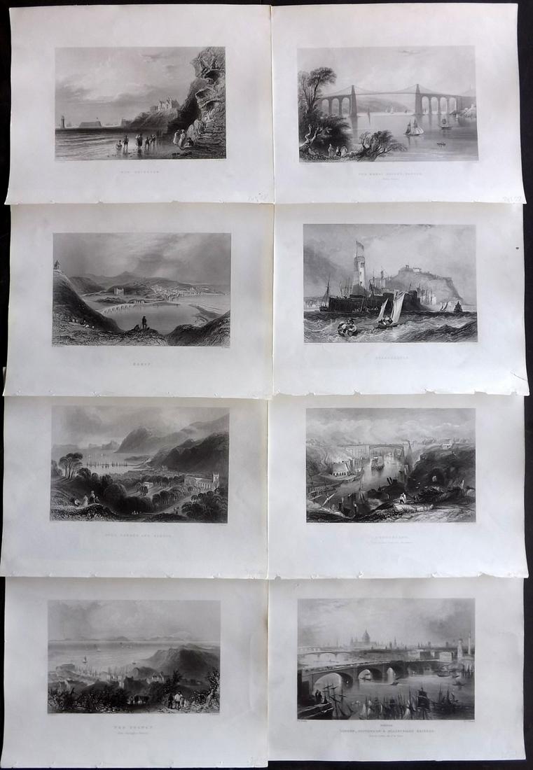 Finden, William 1842 Lot of 8 British Views: Steel Engravings Published 1842, London for "The Ports, Harbours, Watering-Places and Picturescque Scenery of Great Britain" by William Finden. Illustrated by Bartlett & Harding. Paper Size: 11 x 8 in