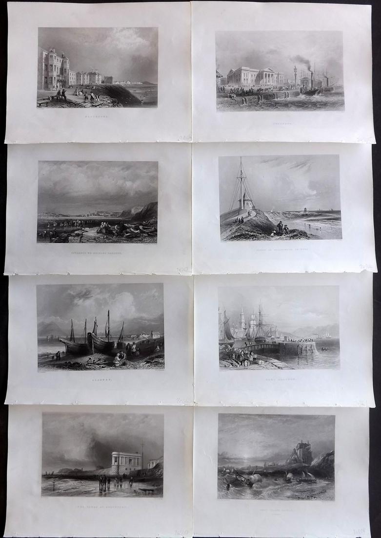 Finden, William 1842 Lot of 8 British Views: Steel Engravings Published 1842, London for "The Ports, Harbours, Watering-Places and Picturescque Scenery of Great Britain" by William Finden. Illustrated by Bartlett & Harding. Paper Size: 11 x 8 in