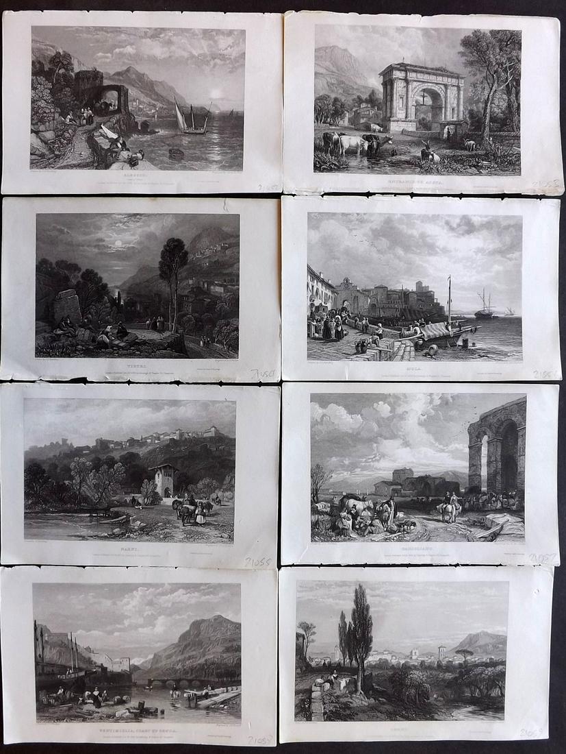 Italy 1836 Lot of 8 Steel Engraved Views by Roscoe: Steel Engravings published 1833, London for "The Tourist in Italy" [The Landscape Annual for 1833] By Thomas Roscoe. Illustrated by Harding & Samuel Prout. Paper Size: 8 x 4.75 inch (20 x 12cm) Good C