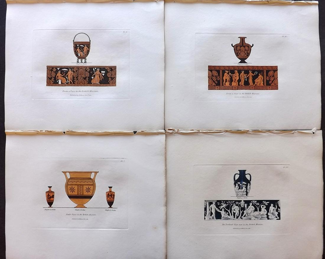 Moses, Henry 1840s Lot of 4 Hand Col Vase Prints (1 of 2)