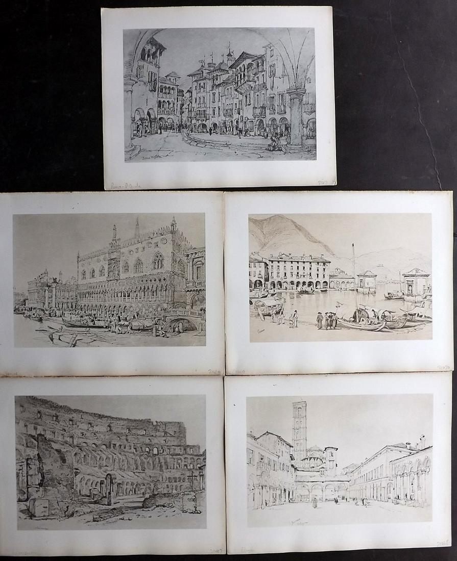 Prout, Samuel 1880 Lot of 5 Prints. Italy, Venice etc: Folio Autotype Published 1880, London for "Notes by Mr. Ruskin on Samuel Prout and William Hunt" by John Ruskin. Paper Size: 12.5 x 10 inch (32 x 25cm) Good Condition