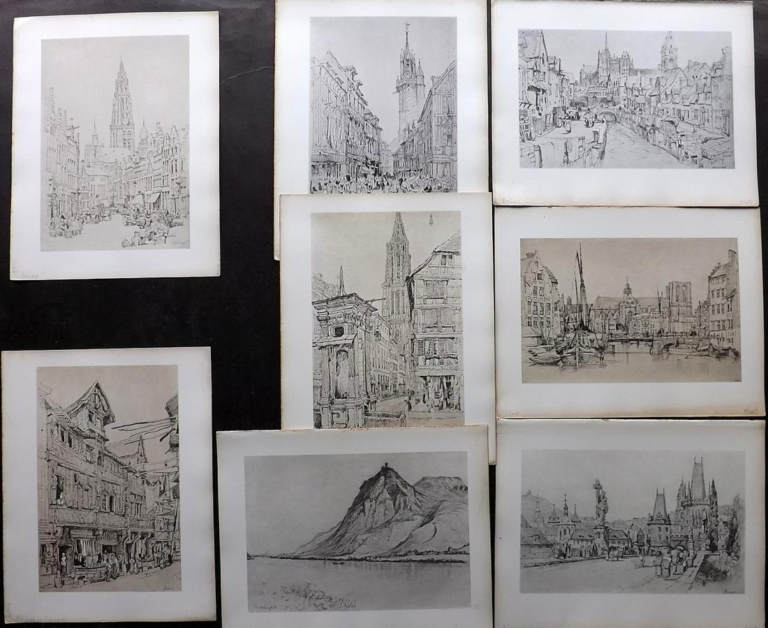 Prout, Samuel 1880 Lot of 8 Prints. Europe Views: Incl France, Germany, Belgium, and Czech Republic. Folio Autotype Published 1880, London for "Notes by Mr. Ruskin on Samuel Prout and William Hunt" by John Ruskin. Paper Size: 12.5 x 10 inch (32 x 25c