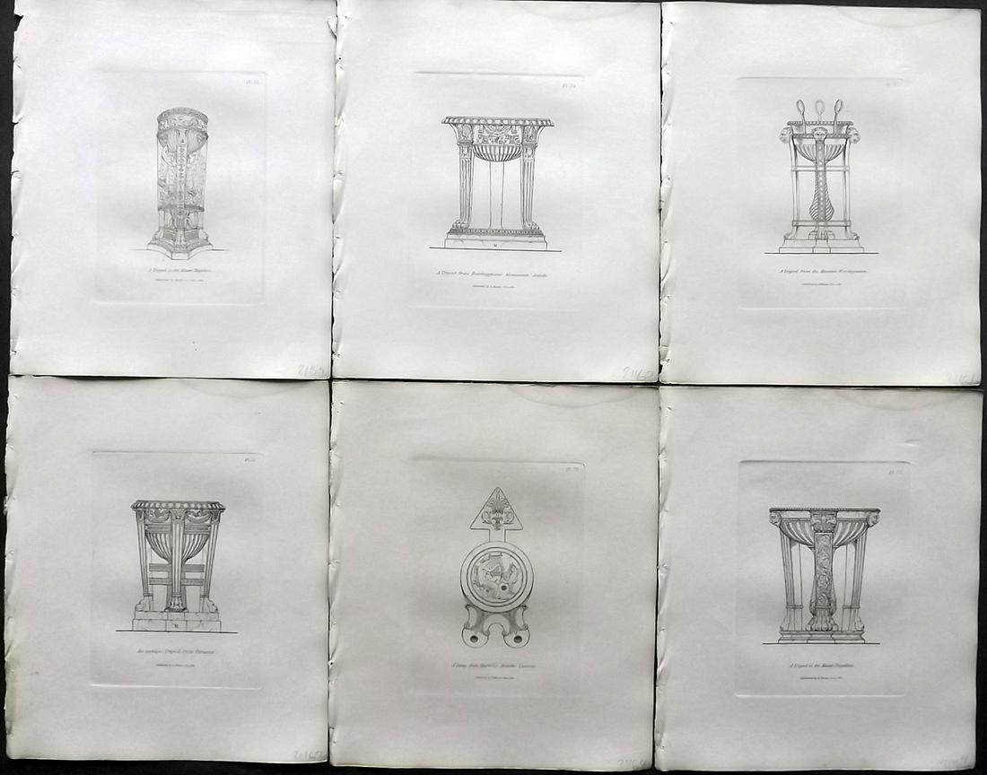 Moses, Henry 1840s Lot of 6 Prints. Tripods: Etchings Published Originally Published 1814, London for "A Collection of Antique Vases..." by Henry Moses. This Edition Published by Henry G. Bohn, 1840's. Paper Size: 8.5 x 7 inch (22 x 18cm) Very m