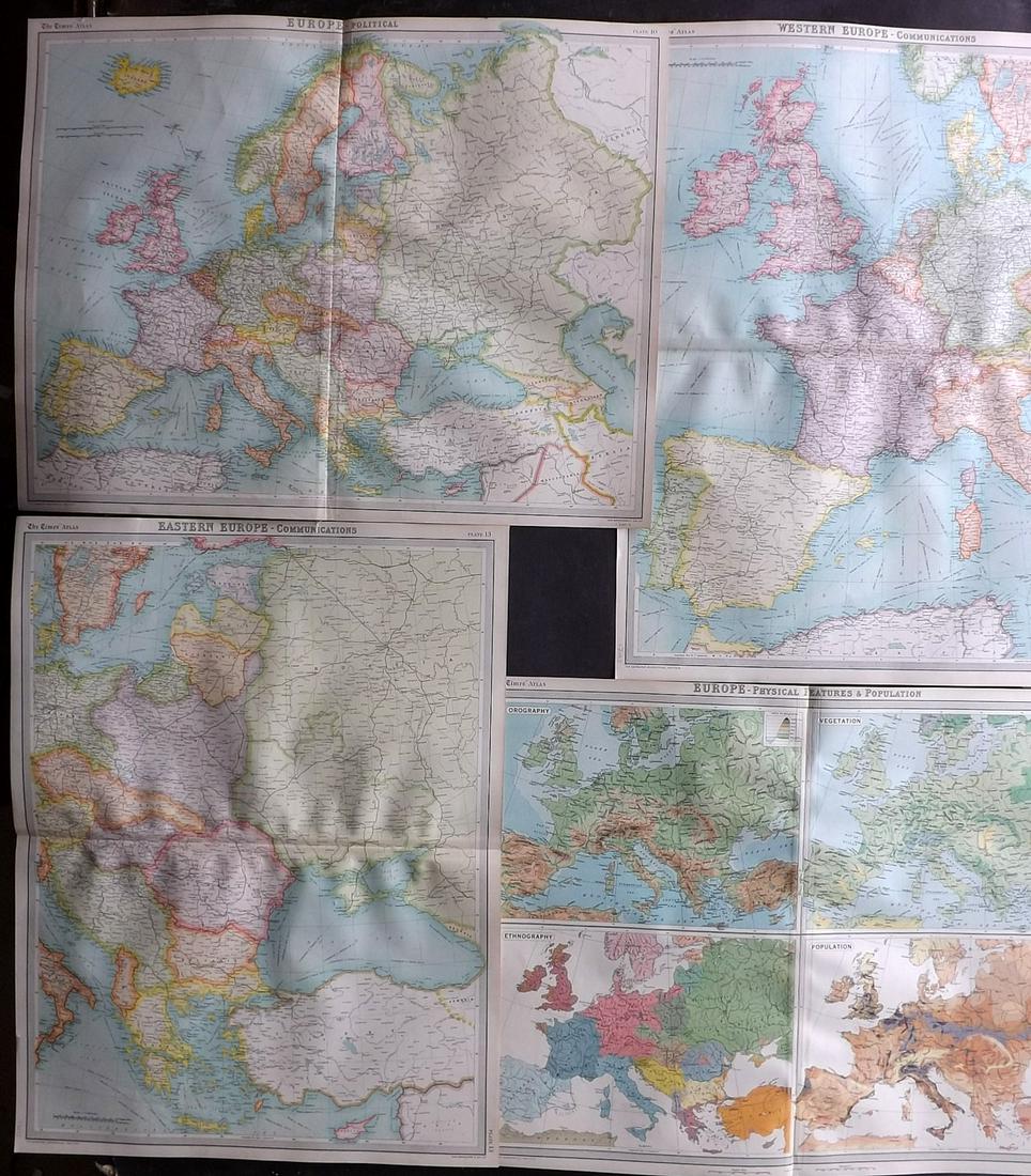 Bartholomew, John 1922 Lot of 4 Large Maps of Europe (1 of 2)