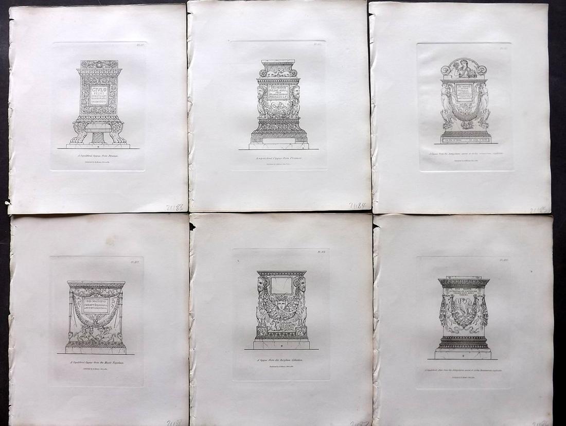 Moses, Henry 1840s Lot of 6 Prints. Cippus, Altar: Etchings Published Originally Published 1814, London for "A Collection of Antique Vases..." by Henry Moses. This Edition Published by Henry G. Bohn, 1840's. Paper Size: 8.5 x 7 inch (22 x 18cm) Minor 