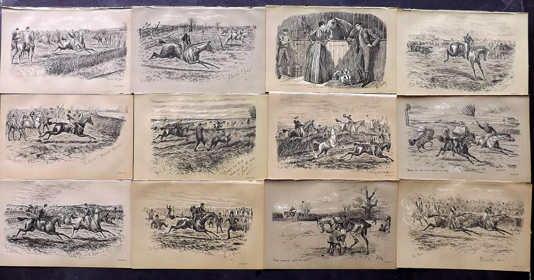 Fores C1890 Lot of 12 Prints. Horse Racing: Lithographs Published 1884-1912, London for "Fores's Sporting Notes & Sketches" Illustrated by Finch Mason, R. M. Alexander, Cuthbert Bradley and others. Paper Size: 8.5 x 5.5 inch (22 x 14cm) Good Co