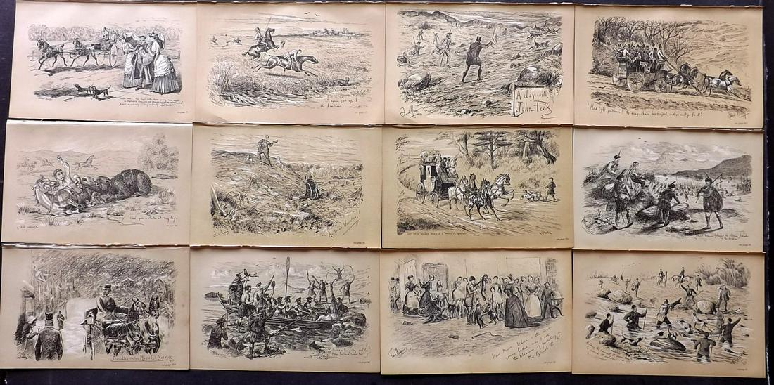 Fores C1890 Lot of 12 Sporting Prints: Lithographs Published 1884-1912, London for "Fores's Sporting Notes & Sketches" Illustrated by Finch Mason, R. M. Alexander, Cuthbert Bradley and others. Paper Size: 8.5 x 5.5 inch (22 x 14cm) Good Co