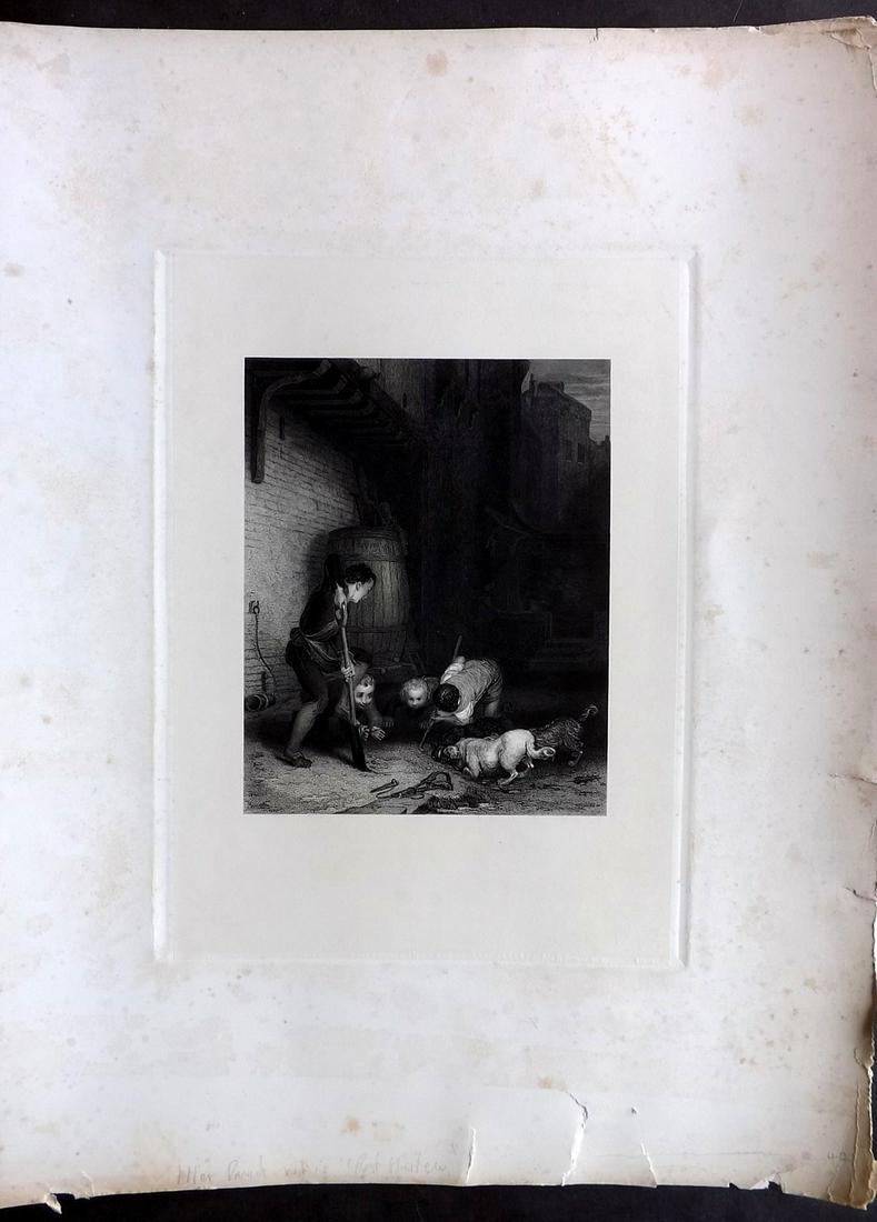 After David Wilkie C1850 LG Steel Engraving Rat Hunters (1 of 2)