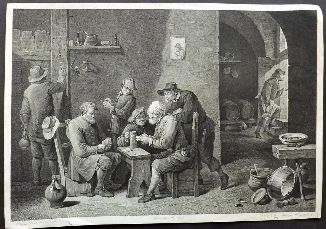 Guttenberg after David Teniers C1790 Men Playing Cards (1 of 2)