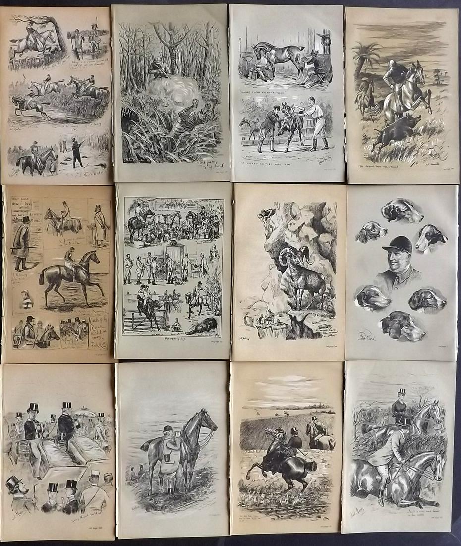 Fores C1890 Lot of 12 Sporting Prints: Lithographs Published 1884-1912, London for "Fores's Sporting Notes & Sketches" Illustrated by Finch Mason, R. M. Alexander, Cuthbert Bradley and others. Paper Size: 8.5 x 5.5 inch (22 x 14cm) Good Co