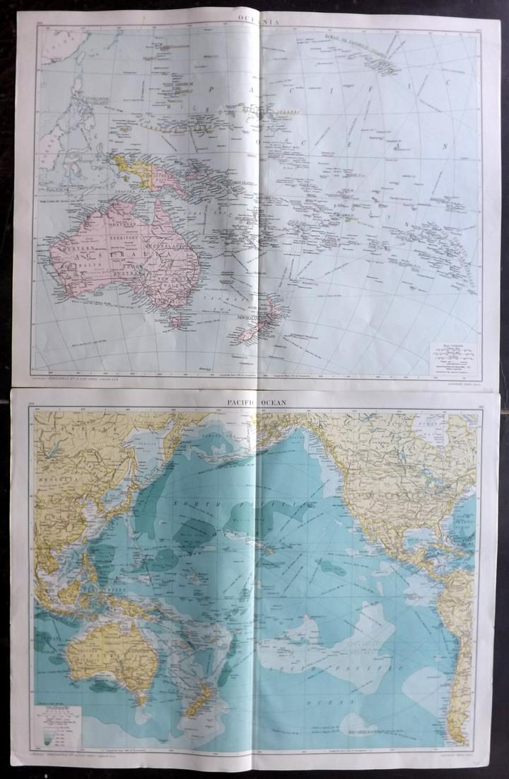 Gross, Alexander 1920 Pair of LG Maps. Australia: Large Lithograph Maps Published 1920, London for "The Daily Telegraph Victory Atlas of the World" by Alexander Gross. Centre fold as published. Paper Size: 25 x 19.5 inch (64 x 49cm) Good Condition