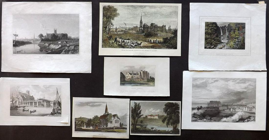 British Views 19th Cent Lot of 8, incl Hand Colored (1 of 2)