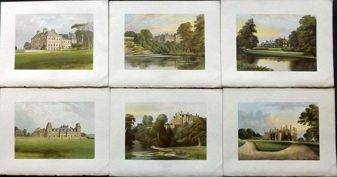 Morris Seats C1870 Lot of 6 Colour Woodblock Views: Color Printed Woodblock Published 1866-1880 by William Mckenzie, London for "Picturesque Views of Seats of Noblemen and Gentlemen of Great Britain and Ireland" by the Rev. F. O. Morris. Printed by Ben
