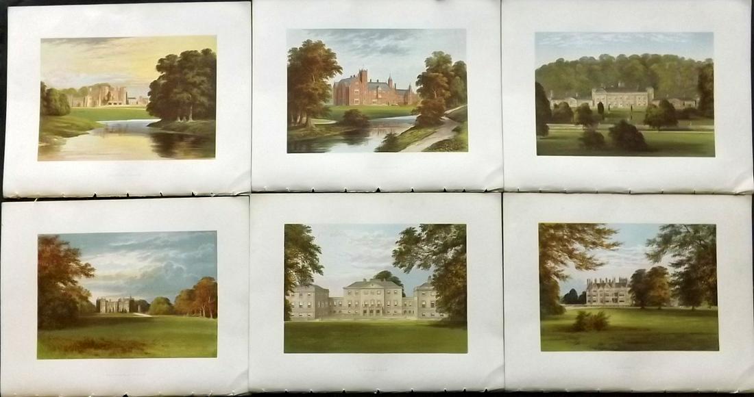 Morris Seats C1870 Lot of 6 Colour Woodblock Views: Color Printed Woodblock Published 1866-1880 by William Mckenzie, London for "Picturesque Views of Seats of Noblemen and Gentlemen of Great Britain and Ireland" by the Rev. F. O. Morris. Printed by Ben