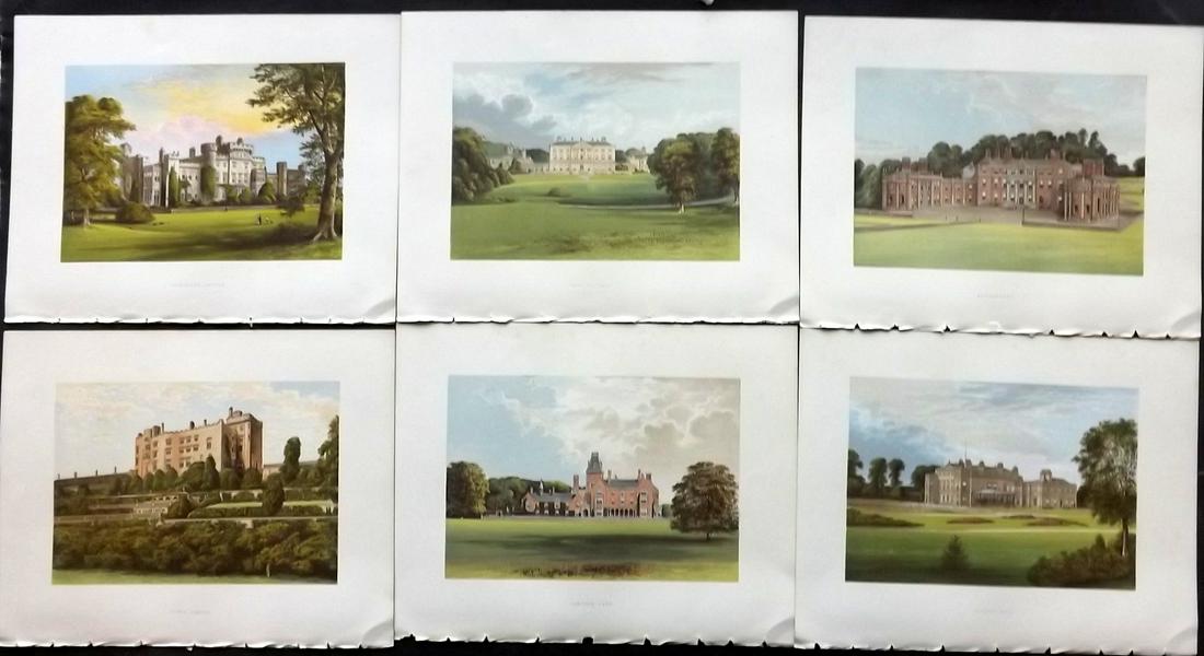 Morris Seats C1870 Lot of 6 Colour Woodblock Views: Color Printed Woodblock Published 1866-1880 by William Mckenzie, London for "Picturesque Views of Seats of Noblemen and Gentlemen of Great Britain and Ireland" by the Rev. F. O. Morris. Printed by Ben