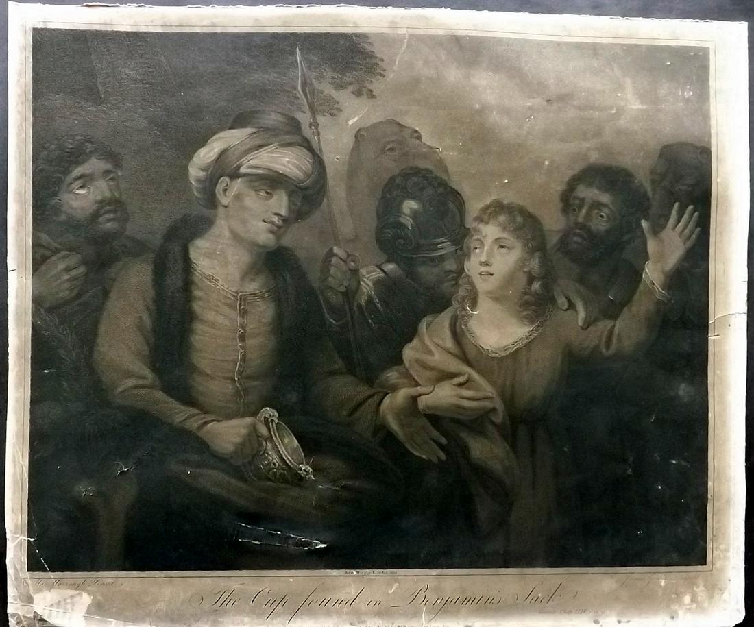 Godby, James 1799 Large Rare Religious Print: "The Cup Found in Benjamin's Sack" Mixed Method Engraving Published 1799 by John Murphy, London. Engraved James Godby after Mac Murrough. Paper Size: 20.5 x 17 inch (52 x 43cm) Sold with faults. Close